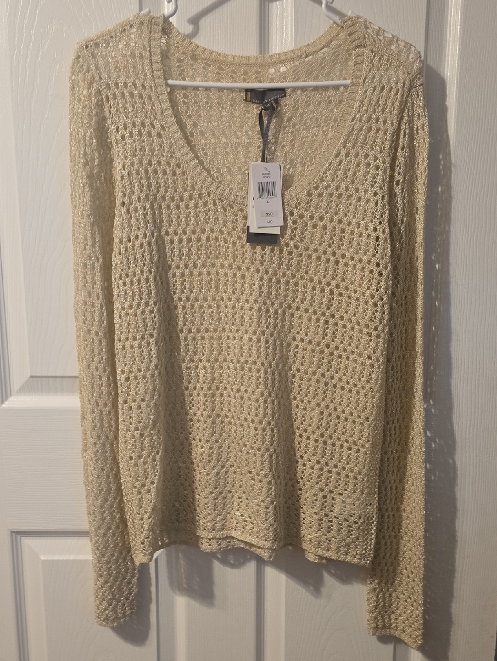 Ivory Open-Knit V-Neck Sweater - Women